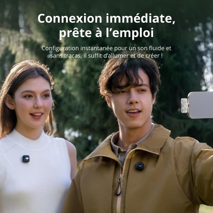 DJI Mic Mini (2 TX + 1 RX Mobile), Microphone Cravate sans Fil pour iPhone 17/16/15 et Android/PC/Tablette, prêt à l’Emploi, Transmission 300 m, ultraléger, réduction Active du Bruit, vlog - 2