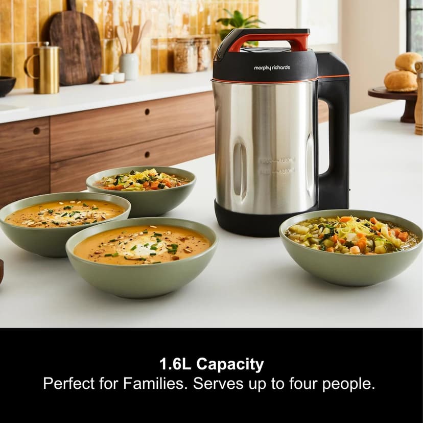 Morphy Richards Soup Maker, 1.6L Dual Programme, Serrator Blade, Easy Clean, Keep Warm, LED Countdown, Add to Function, Detachable Power Cord, Stainless Steel, 501022 - 6