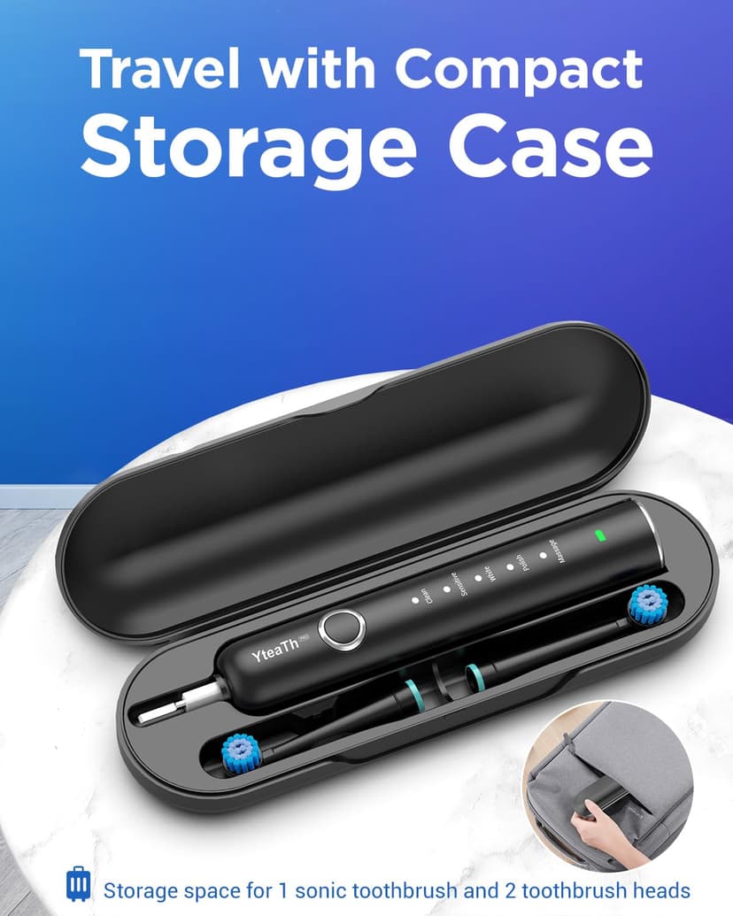 Rotating Electric Toothbrush with 8 Brush Heads (2 Types) for Adults and Kids, 60-Day Battery Life, Wireless Wall Charging Station, 5 Modes Power Toothbrush with Travel Case - 6