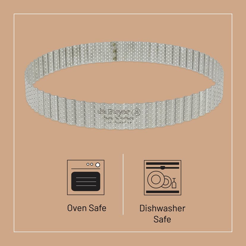 De Buyer Perforated Fluted Stainless Steel Tart Ring - 240mm - 3