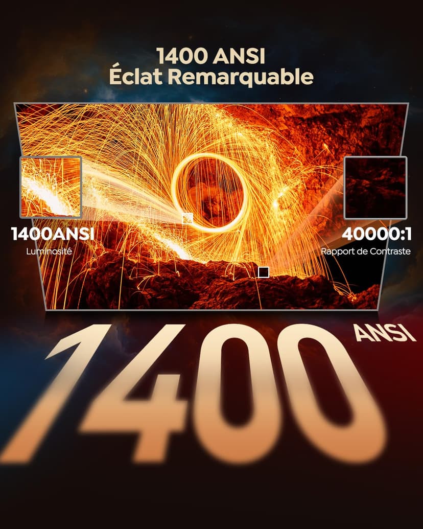 Vidéoprojecteur 4K【Netflix Inclus/Dolby】 1400 ANSI Projecteur Vidéo 4K Auto Focus/Keystone WiFi Bluetooth FHD 1080P, HDR10, Smart Rétroprojecteur Portable WiFi6 Extérieur Zoom50% Cadeau/Home Cinéma - 5