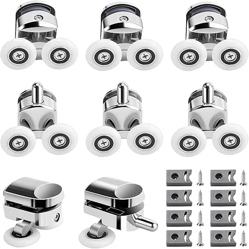 YOUNGSAY Pack of 8 Shower Cubicles Rollers, 25 mm Quiet & Rustproof Shower Cubicle Rollers, Shower Door Wheels with Anti-Collision Block and Screws for Bathroom Glass Door 4-6 mm (4 Upper + 4 Lower