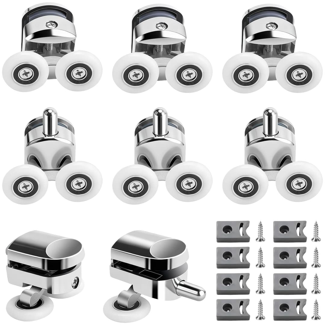 YOUNGSAY Pack of 8 Shower Cubicles Rollers, 25 mm Quiet & Rustproof Shower Cubicle Rollers, Shower Door Wheels with Anti-Collision Block and Screws for Bathroom Glass Door 4-6 mm (4 Upper + 4 Lower