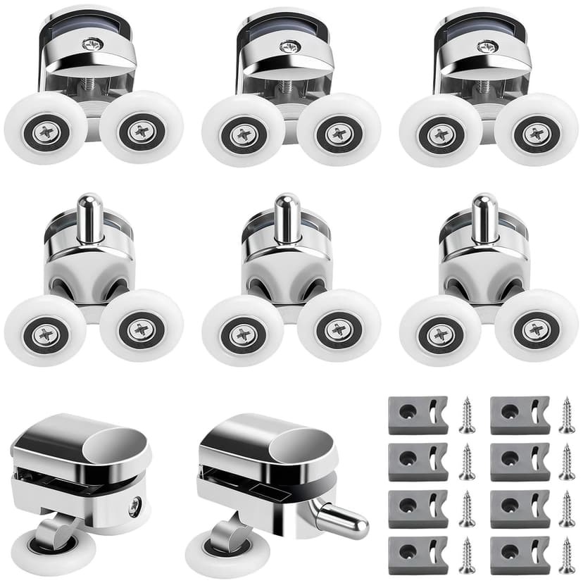 YOUNGSAY Pack of 8 Shower Cubicles Rollers, 25 mm Quiet & Rustproof Shower Cubicle Rollers, Shower Door Wheels with Anti-Collision Block and Screws for Bathroom Glass Door 4-6 mm (4 Upper + 4 Lower - 1