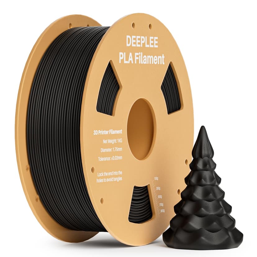 DEEPLEE PLA Filament 1.75mm, 1kg Spool Black. Accuracy ±0.2mm, Perfect Winding, No Jams. Compatible with FDM 3D Printers - 1