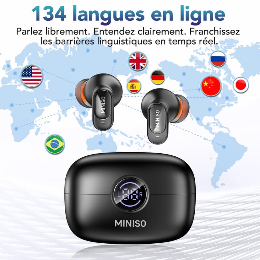 MINISO MS105 AI Headphones Translator, 3-in-1 Translation Headphones in Real Time with AI Translation Function, 134 Languages Translator Earbuds for Business, Travel and Study - 2