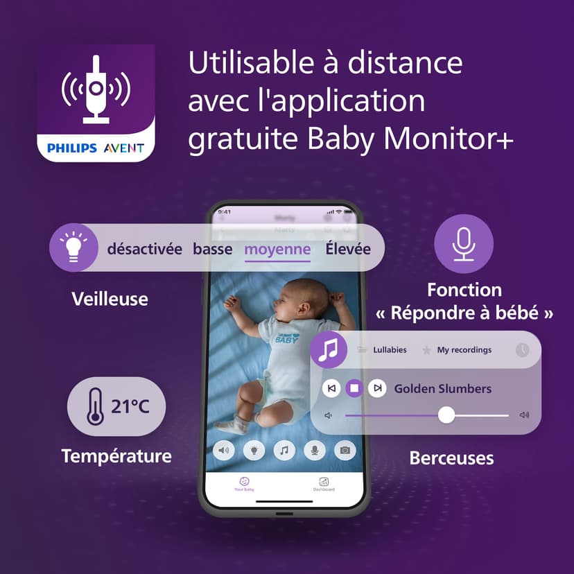 Philips Avent Connected Baby Monitor with Wi-Fi, HD Camera, Infrared Night Vision, Crying Detection, Two-Way Audio, 12 Hours Playtime, Model SCD951/26 - 5