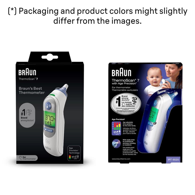 Braun ThermoScan 7 Ear thermometer - Age Precision Technology - Colour-coded Digital Display - Baby and Infant Friendly - #1 Brand among doctors(1) - 7