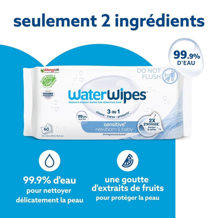 WaterWipes Sensitive+ Newborn & Baby Wipes, 1080 Count (18 Packs), 3-In-1 Cleans, Cares, Protects, 99.9% Water, Unscented - 4