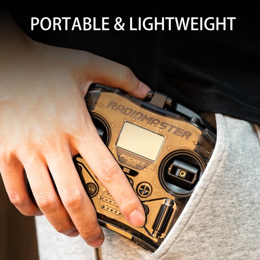 Radiomaster Pocket Hall Gimbal Transmitter, ELRS Remote Control Portable Lightweight Built in LED Light Foldable Antenna Mode 2(Charcoal) - 4