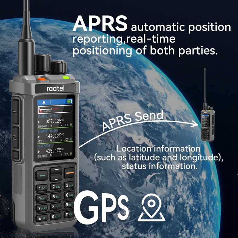 Radtel RT-880G GPS APRS Ham Radio 10W Walkie Talkie Portable CB Radio 1024 Channels HF SSB Rx with Cross-Band Repeater, 2.4 Inch Color Display, 2400mAh Rechargeable Battery, - 2