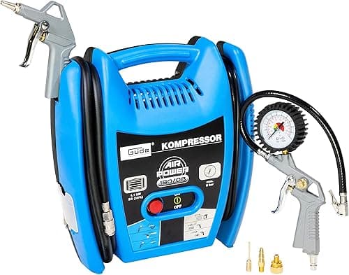 Güde Compresseur Airpower 180/08 (sans huile et nécessitant peu d'entretien, entraînement par courroie, 8 bars, 1100 W, débit effectif 140 l/min, tuyau d'air comprimé de 2,5 m avec raccord rapide