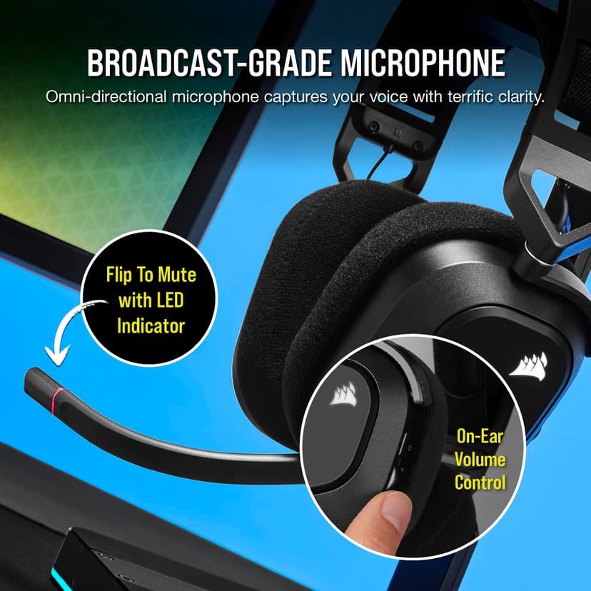 Corsair HS80 RGB Wireless Casque Gaming Premium avec Dolby Atmos Audio (Faible Latence, Microphone Omnidirectionnel, sans Fil Jusqu'à 18 Mètres, 20 Heures d'autonomie, Compatibilité PS5/PS4) Carbone - 7