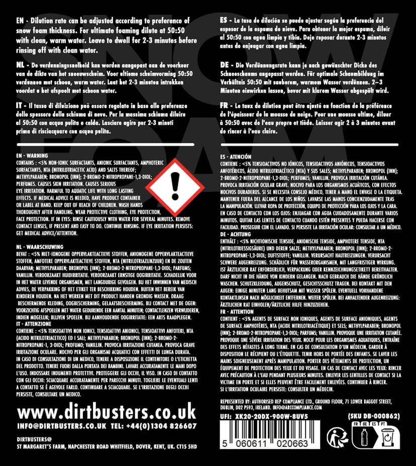 Dirtbusters – Shampooing moussant nettoyant au pH neutre parfum vanille pour nettoyage professionnel de voiture,snow foam 5 L - 2