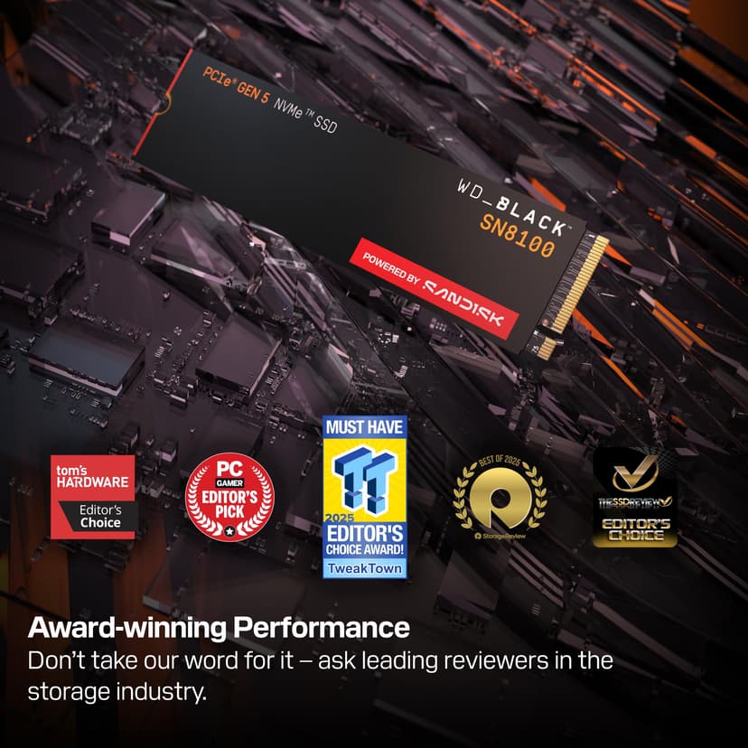 WD_BLACK SN8100 PCIe Gen 5 NVMe SSD 2TB (Up to 14,900MB/s read, 11,000MB/s write speeds, Next Gen TLC 3D CBA NAND, Up to 1,200TBW, Best for AI Applications, Gaming, Video Editing) POWERED BY SANDISK - 2