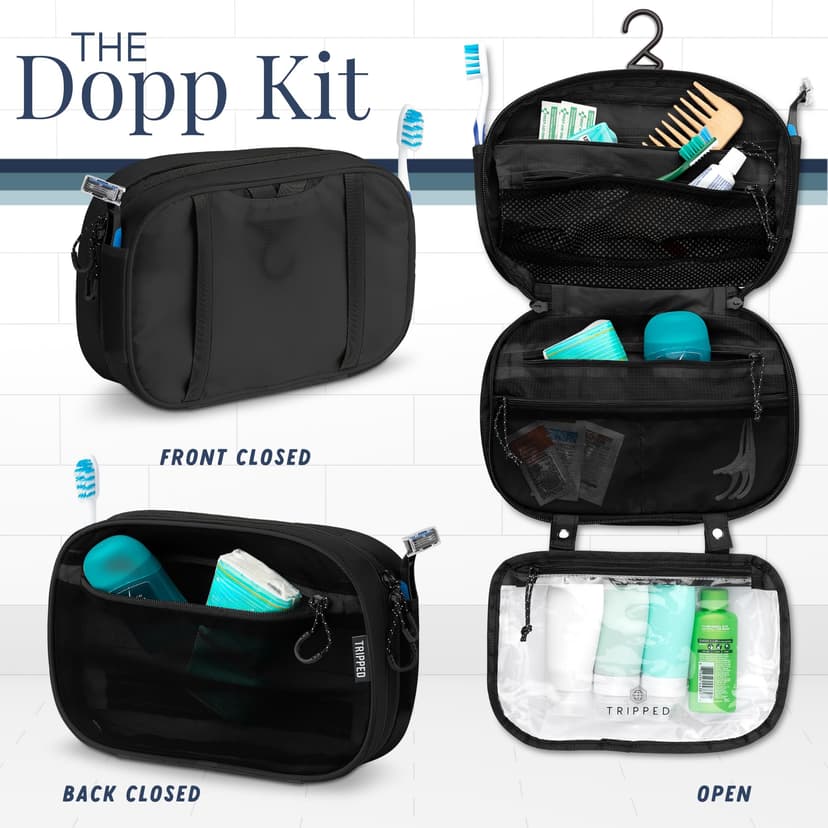 Toiletry Bag Kit Set: Hanging Travel Toiletry Bag + 311 TSA Cosmetic Liquid Bag + Ultralight Accessory Organizer Pouch, Black Ripstop, 3 Piece Toiletry Set - 4