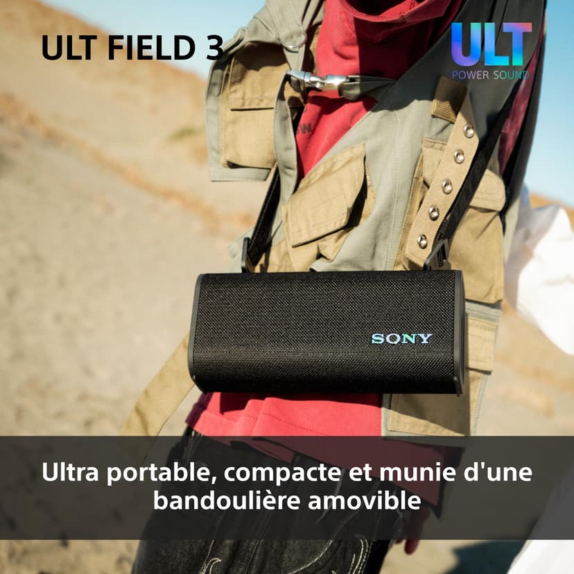 Sony ULT Field 3 - Enceinte Bluetooth Ultra Portable avec ULT Power Sound, Batterie 24h, IP67, étanche, Anti-poussière, Anti-Choc, bandoulière détachable, compacte - Blanc cassé - 5