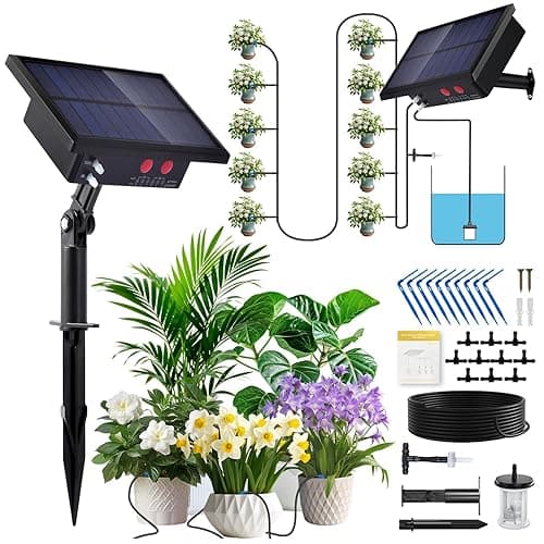 Solar Irrigation System Kit, 10 Drippers/10m Watering Hose/6 Timing Modes,Self Watering System for Plants, Automatic Watering System for Pot Plants Greenhouse, Garden, Terrace, Outdoor