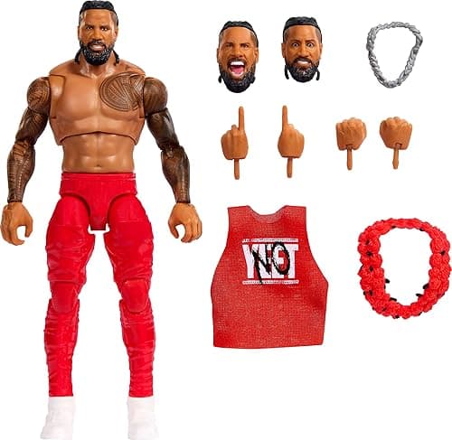 Mattel WWE Ultimate Edition Ensemble de Figurines et Accessoires Jimmy USO 15,2 cm à Collectionner, têtes et Mains interchangeables, 30 Points d'articulation