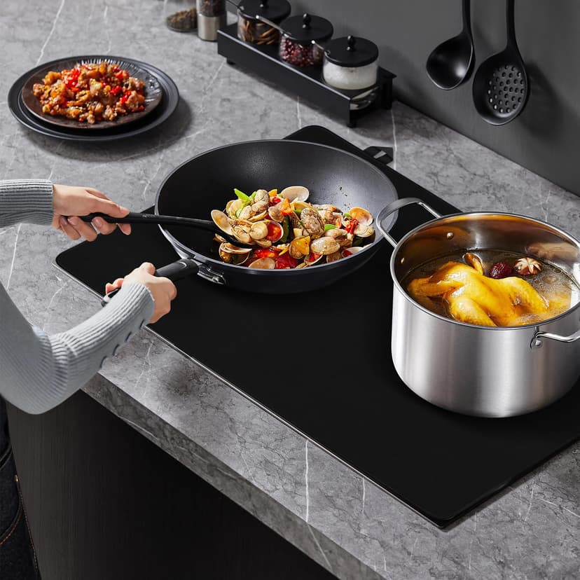 NVGFTG Hob Cover 62 × 53 cm Hob Cover One Piece Kitchen Cover Plate with Hook Hob Cover Plate for Ceramic Hob Cover Hob Induction Protective Mat Black - 6