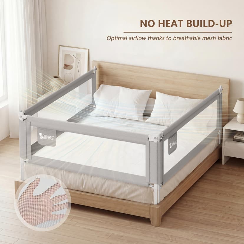 Baby Bed Barrier 140CM, Bed Rail for Children - Anti-fall, Adjustable Height, Easy Installation, Grey, 1pc - 5