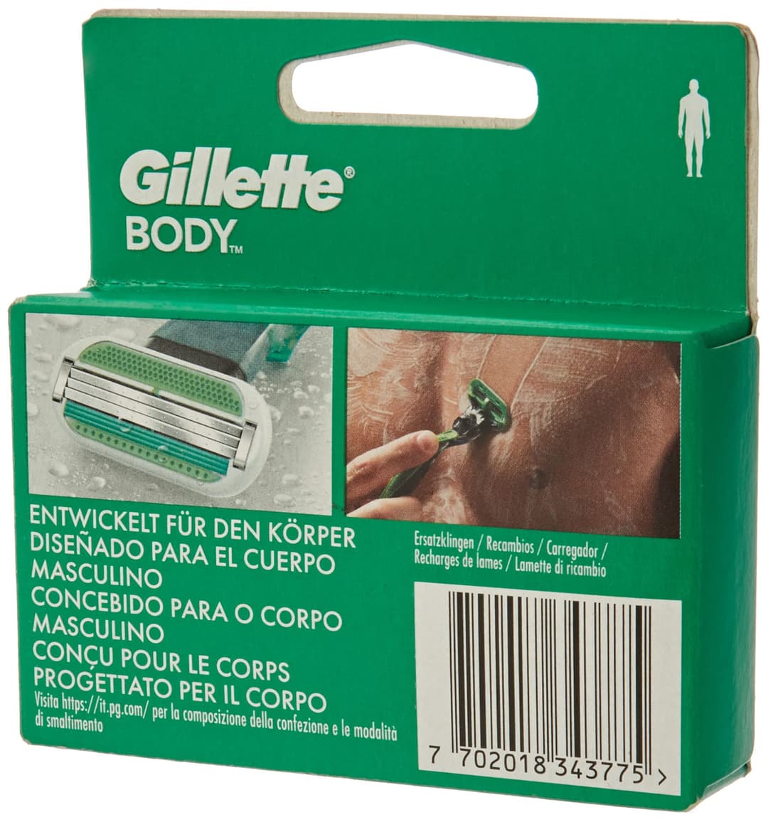 Gillette Rasoir corporel pour homme, 4 lames de rasoir corporel à triple lame