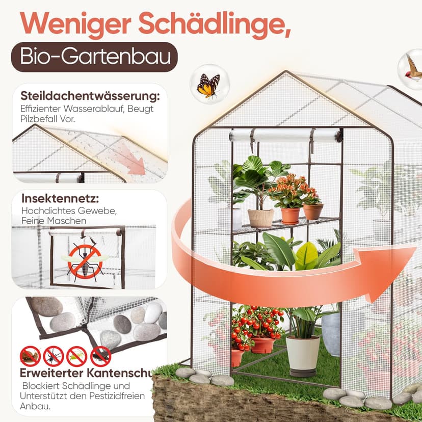 Sekey Walk In Greenhouse with Shelves - Stable Frame & Easy Assembly, Outdoor Green house with Waterproof PE Cover Plastic Greenhouse, All-Weather Protection, White (White(L)) - 5