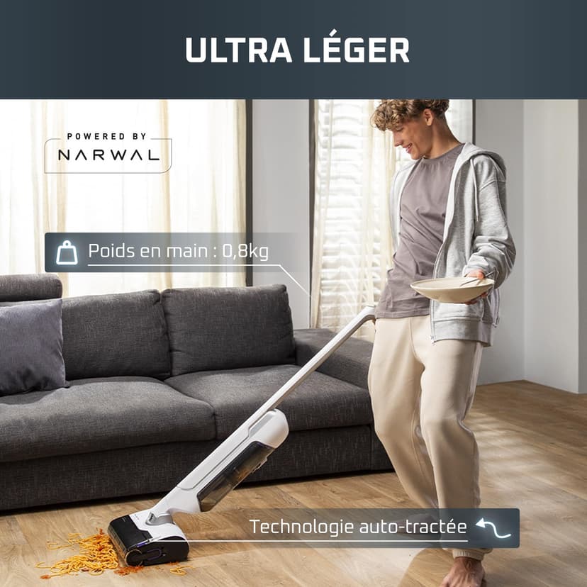 Rowenta X-Clean 10, Aspirateur Laveur sans Fil, Inclinable 180°, Auto-Nettoyage et séchage 65°C, 60min, pour tâches tenaces, Poils d’Animaux YY5785FE, Blanc - 8