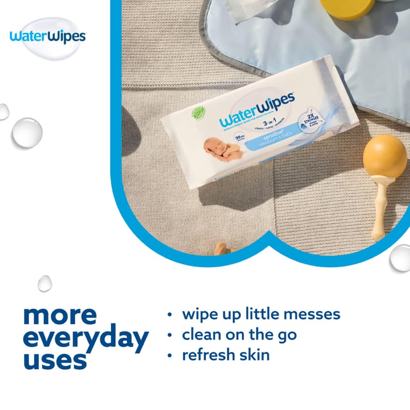 WaterWipes Sensitive+ Newborn & Baby Wipes, 720 Count (12 Packs), 3-In-1 Cleans, Cares, Protects, 99.9% Water, Unscented - 6