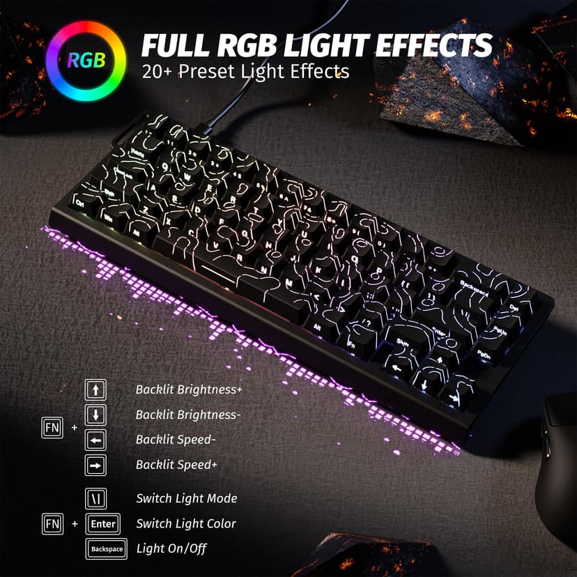 ATTACK SHARK X68 HE 8000Hz Rapid Trigger Keyboard, 0.01mm RT Accuracy Wired Gaming Keyboard with Magnetic Switch, Adjustable Actuation, Rapid Trigger, Snap Tap, RGB Lighting for PC/Mac, Black Contours - 7