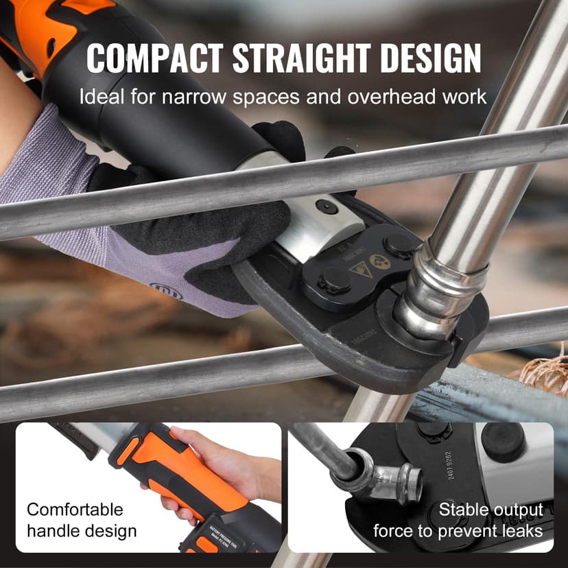 VEVOR Kit d'outils de sertissage de tuyaux électriques alimentés avec 2 batteries 18 V 2,0 Ah, pince à sertir professionnelle, avec mâchoires V15, V22, V28, chargeur rapide et étui de transport, 360° - 6