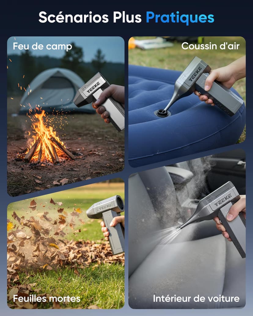 Yeeke Souffleur Air Comprimé, Souffleur PC 180000 RPM, Mini Souffleur Puissant 10000 mAh avec Charge Rapide | Moteur Sans Balais | LED Fonctionnelle, Idéal pour Nettoyage PC Gamer | Clavier | Voiture - 8