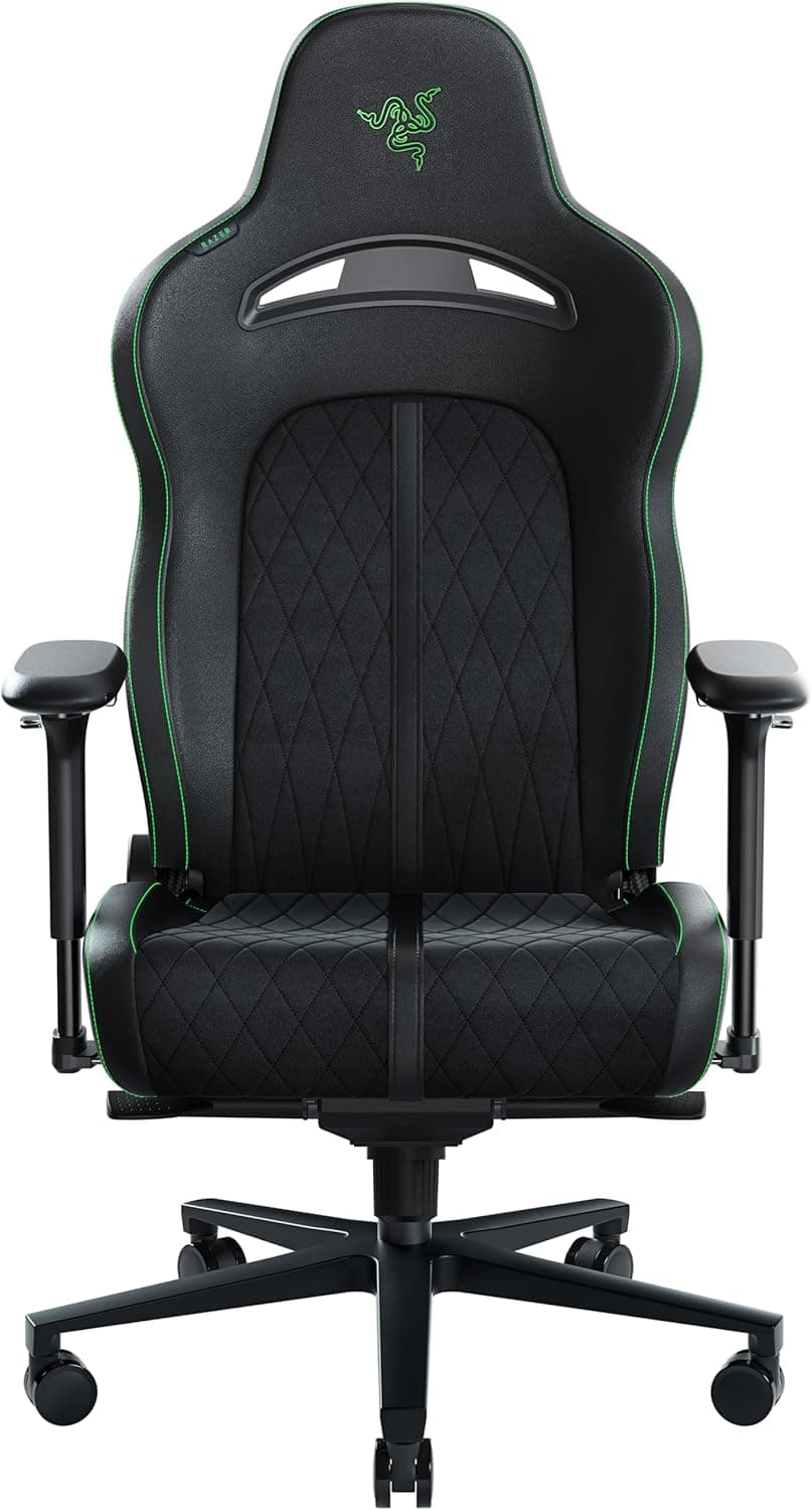 Razer Enki X Pro - Gaming Chair with Integrated Lumbar Support (Desk/Office Chair, Multi-Layer Synthetic Leather, Foam Padding, Head Cushion, Height Adjustable) Black/Green