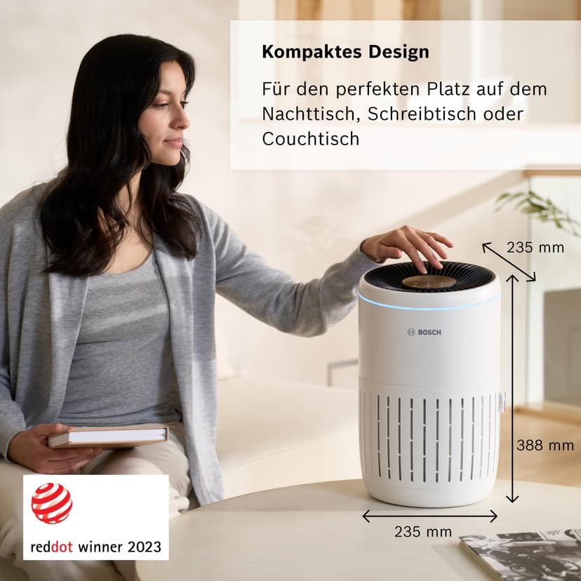 Bosch Air 2000 Purificateur d'air - Élimine les Polluants, Avec un Filtre à Air et un Mode Sommeil (< 25 dB(A)) - Pour jusqu'à 37,5 m² - Avec Capteur Intelligent et Mode Automatique - CADR : 180 m³/h - 5