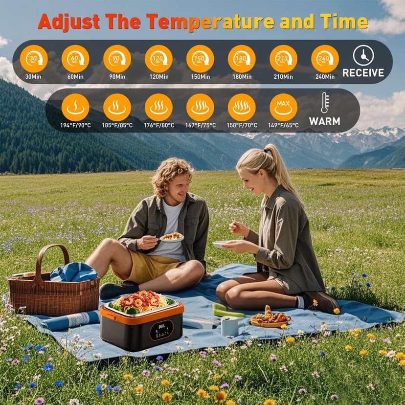Gamexop Upgraded Cordless Electric Lunch Box, 1.5L Rechargeable Heated Lunch Box Battery Powered Stainless Steel Self-Heating Food Warmer Gift for Indoor Outdoor Work Office Camping Travel - 8