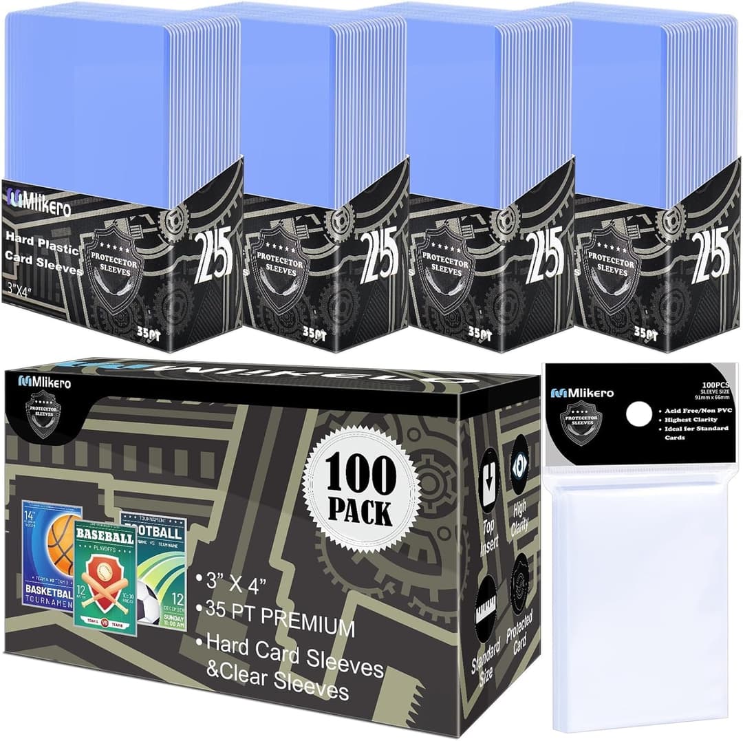 Mlikero 100 Count TopLoaders for Cards, Baseball Card Protectors, Toploaders Card Sleeve with 100 Count Clear Baseball Card Sleeves, 3" x 4"Hard Plastic Card Sleeves for Baseball Cards, Sports Cards