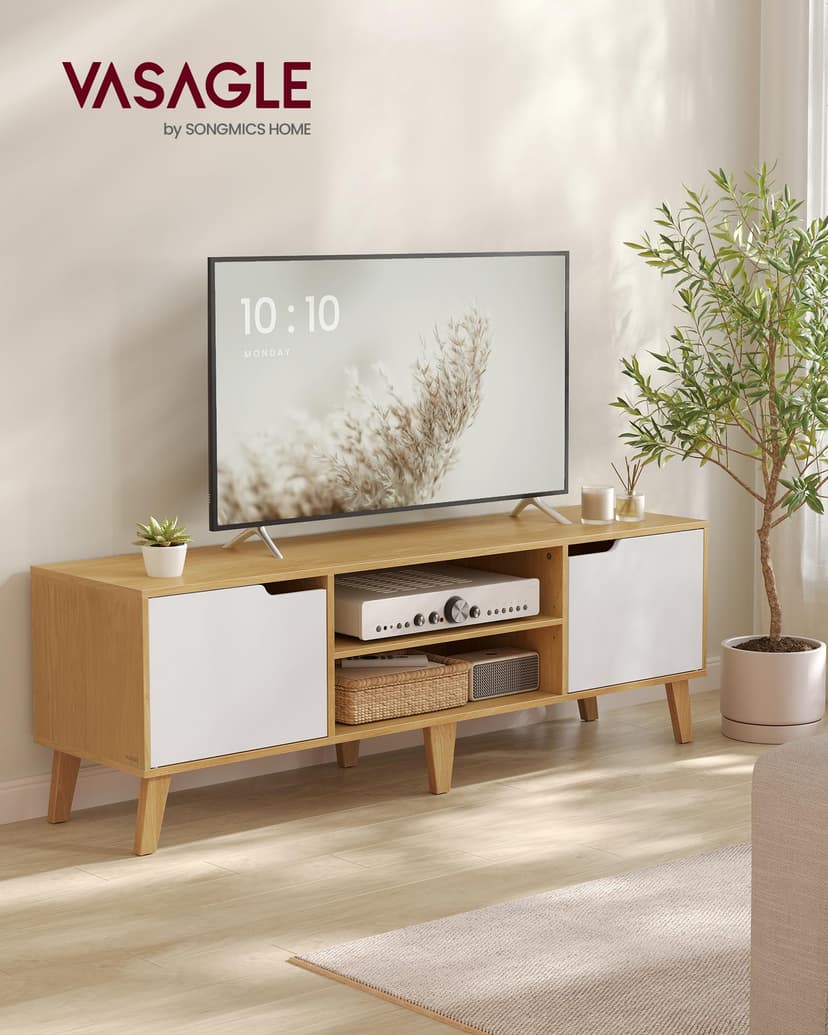 VASAGLE TV Stand Unit, Entertainment Center with Adjustable Shelf, for 65 Inch TVs, 147 cm Long Media Console Table, Transitional Style, for Living Room, Bedroom, Natural Oak and Cream White LTV556Y01 - 2