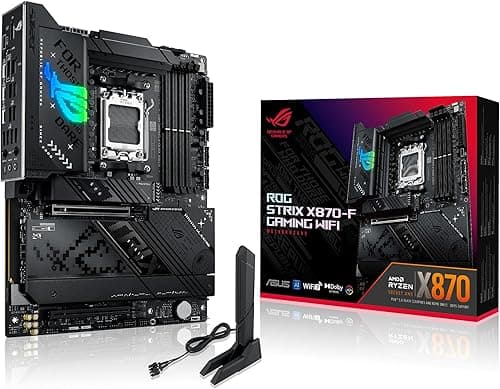 ASUS ROG Strix X870-F Gaming WiFi – Carte mère Gaming AMD Ryzen AM5 X870 ATX (DDR5, 16+2+2 DrMOS, 4 x M.2, PCIe 5.0, WiFi 7, USB4 Type-C, USB 10G avec PD 3.0 jusqu'à 30W, Aura Sync RGB)