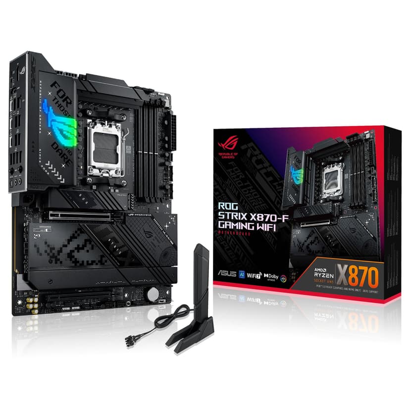 ASUS ROG Strix X870-F Gaming WiFi – Carte mère Gaming AMD Ryzen AM5 X870 ATX (DDR5, 16+2+2 DrMOS, 4 x M.2, PCIe 5.0, WiFi 7, USB4 Type-C, USB 10G avec PD 3.0 jusqu'à 30W, Aura Sync RGB) - 1