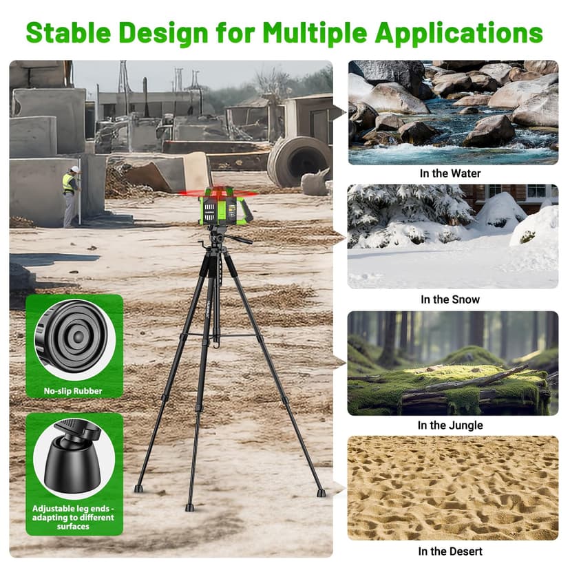 Huepar Lightweight 172cm Adjustable Laser Level Tripod with 3-Way Swivel Pan Head, Portable Handle, Bubble Level, Quick Release Plate with 1/4" Screw Mount & 5/8" UNF Adapter Nut - Camera Tripod T16A - 4