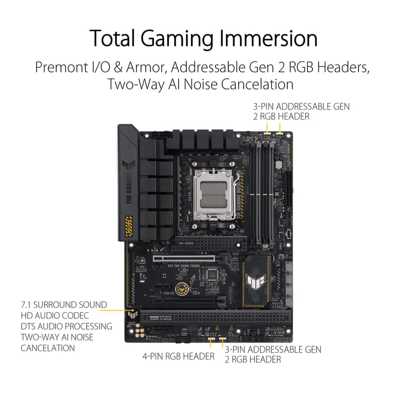 ASUS TUF GAMING B650-PLUS AMD Ryzen AM5 ATX motherboard, 14 power stages, PCIe 5.0 M.2 support, DDR5 memory, 2.5 Gb Ethernet, USB4 support and Aura Sync - 5