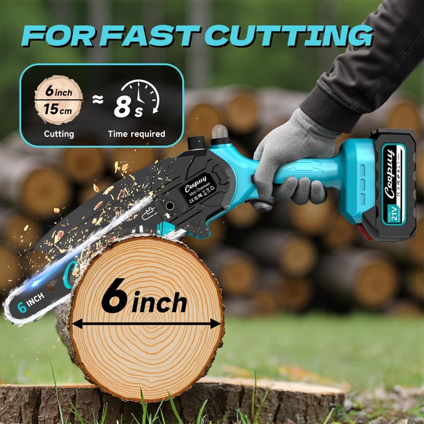 CEEPUY Mini Battery Chainsaw 2x4000mAh 6 Inch Cordless Electric Chainsaw with Oil Injector and Replacement Chain, Suitable for Pruning Garden Trees (880W) - 4