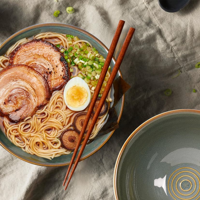 NUTRIUPS Lot de 2 bols à ramen en céramique de 1200 ml avec baguettes et cuillères, grand bol à soupe de 20 cm, vert mer profond - 3