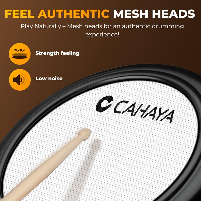 CAHAYA Batterie Électronique Kit Débutants – Avec Tabouret, Cymbales Double Déclencheur & Grosse Caisse Double Déclencheur, Peaux Maillées Silencieuses, 350 Sons, USB/MIDI & Casque, Portable - 3