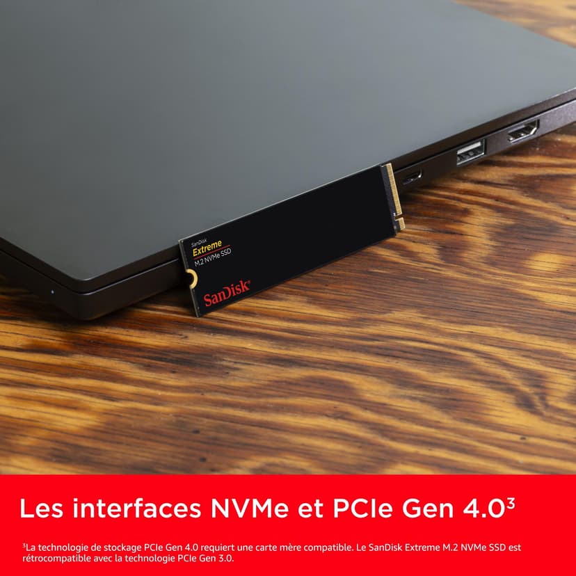 SanDisk Extreme 1 To, M.2 2280, PCIe Gen 4 NVMe, avec une vitesse de lecture allant jusqu'à 5150 MB/s - 3