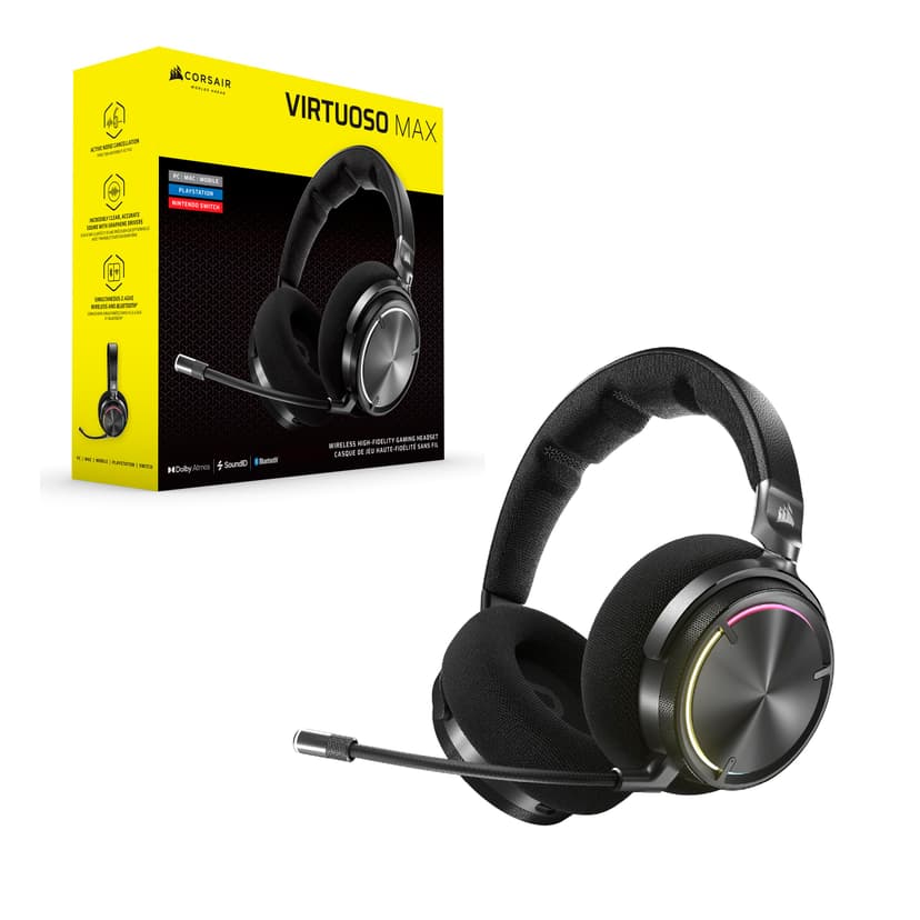 Corsair VIRTUOSO MAX WIRELESS Gaming Headset – Dolby Atmos, Active Noise Cancelling, Sonarworks SoundID, Simultaneous 2.4GHz Wireless & Bluetooth, 50mm Graphene Drivers, PC, Mac, PS5/PS4 – Carbon - 9