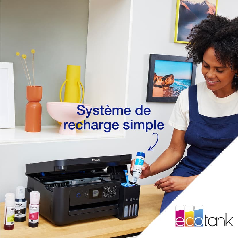 Epson Imprimante EcoTank ET-2851 avec réservoirs, Multifonction 3-en-1: Imprimante recto verso / Scanner / Copieur, A4, Jet d'encre couleur, Wifi Direct, Ecran, Faible coût par page, Compact - 9