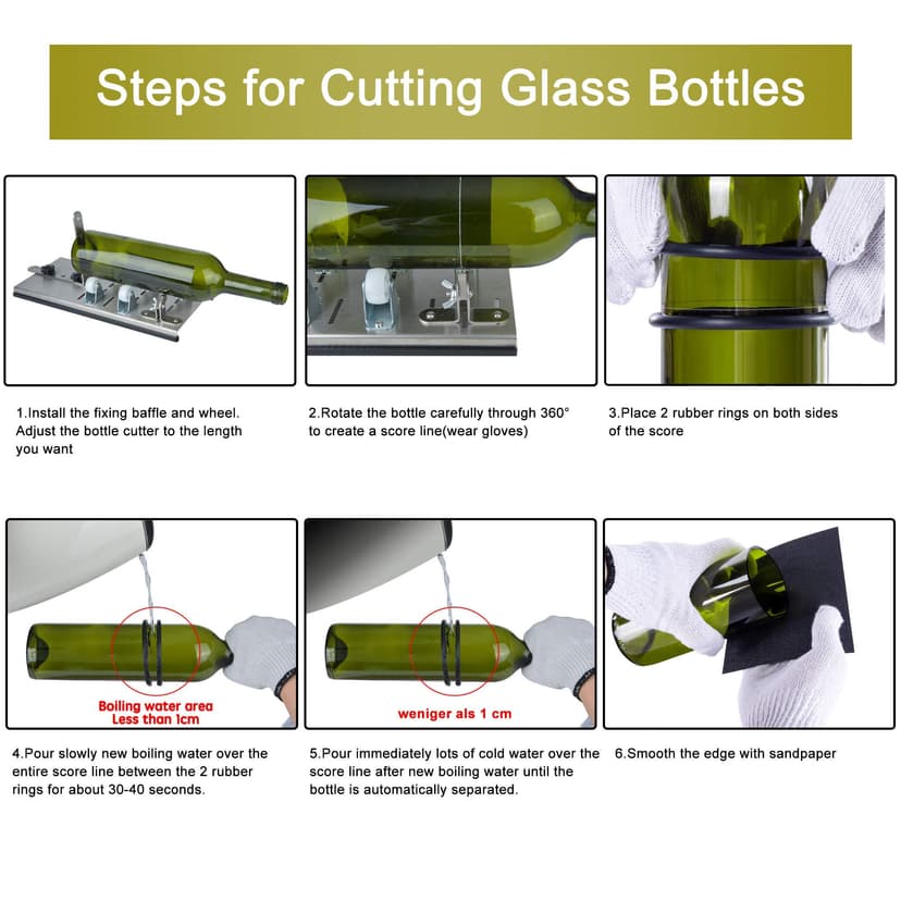 Kalawen Adjustable Glass Bottle Cutter Kit DIY Tool, Stainless Steel Cutting Machine Set for Wine, Beer, Liquor, Whiskey, Alcohol, Champagne, Soda Round Bottles - 7