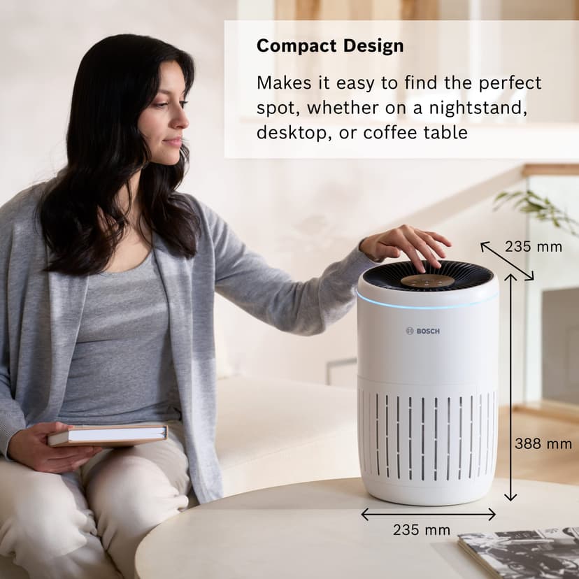 Bosch Air 2000 Air Purifier - Removes Pollutants, Includes Air Filter and Sleep Mode (< 25 dB(A)) - For Areas up to 37.5 m²- With Smart Sensor & Auto Mode - CADR: 180 m³/h - 5