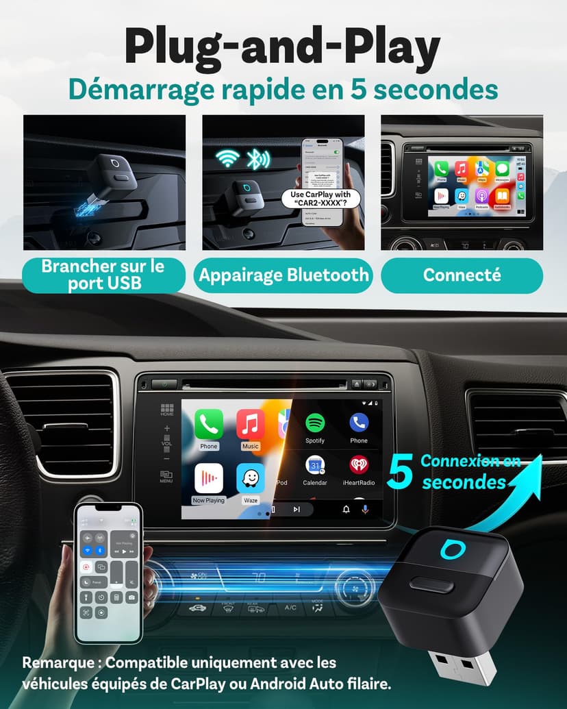 Ottocast Mini Pico 2026 Wireless CarPlay & Android Auto Adapter, WiFi 6 & Bluetooth 5.4, Mini Plug & Play USB Dongle, Wired to Wireless, Auto Reconnect, OTA Upgrade - 5
